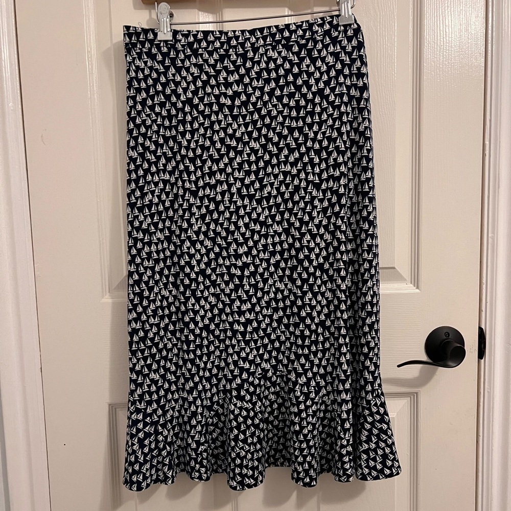 Alfred Dunner Black and White Sailboat Midi Skirt